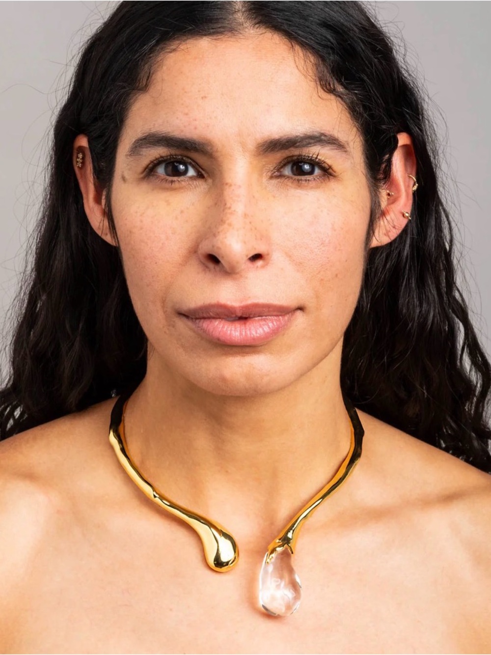 ALEXIS BITTAR Liquid Lucite Sprout Collar Necklace Gold Clear JL18 - Picture 5 of 6